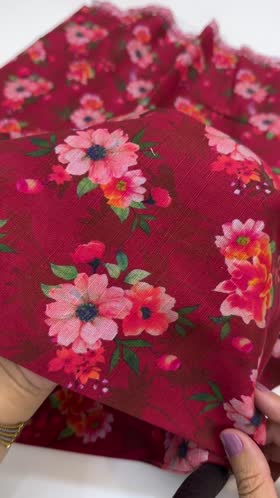 Rs 2200 same printed khadar shirt trouser ~ RED WITH PINK FLOWER ALL OVER 2PC