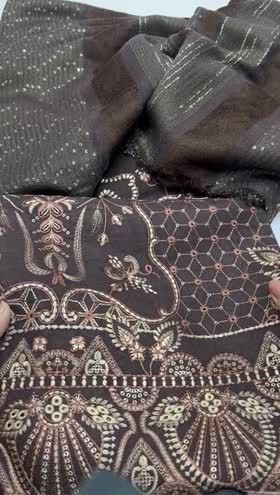 Rs 5800 Bin khalid peech leather Emb 3pc  jacquard velvet shawl