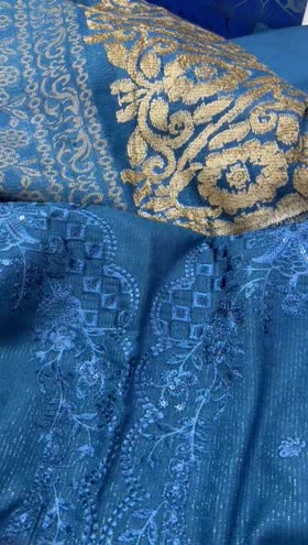 Rs 6950 Dastan leather peech Emb 3 pc velvet jacquard shawl