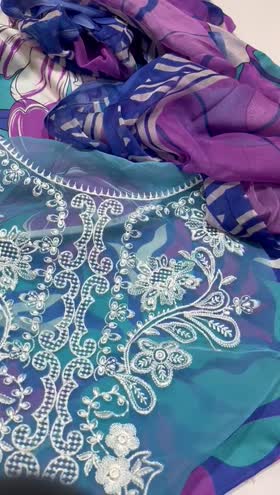 Rs 5750 Naqsh filament viscose Emb 3pc chiffon duppata ( Multi blue)