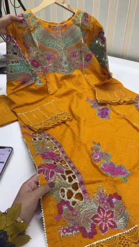 Rs 6800 Today’s sale Aneelas finest quality lawn heavy cut work heavy Emb with gota finishing 2 p [ready to dispatch] ~ [Chest 21] [Length 40] MEDIUM