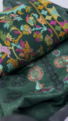 Rs 6595 Kahkashan Riaz Arts luxury winter Emb peech leather 3pc multi brosha jacquard shawl (D 4)