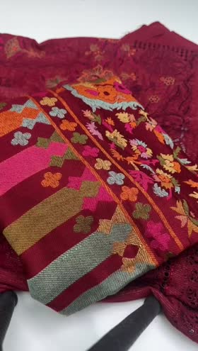 Rs 6595 Kahkashan Riaz Arts luxury winter Emb peech leather 3pc multi brosha jacquard shawl [D-03]